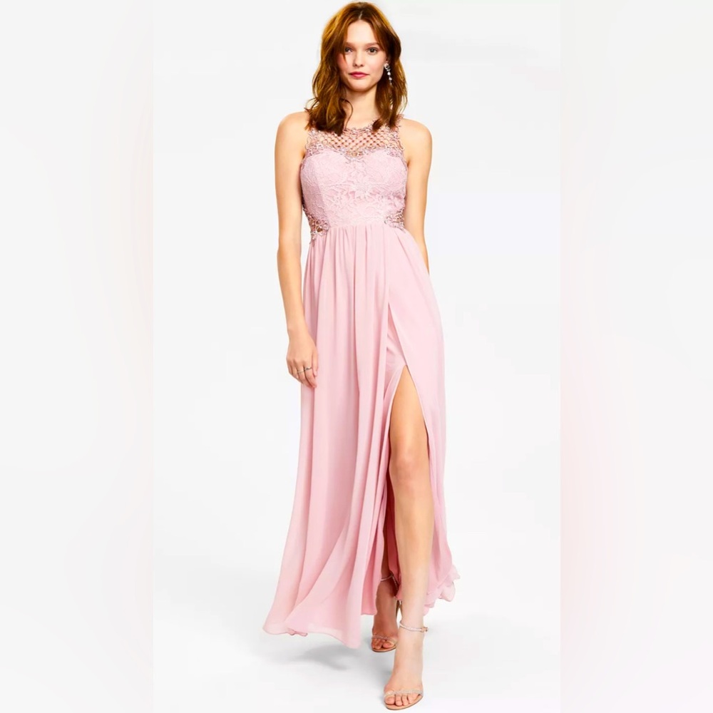 City Studio Juniors long Formal Blush Rose Pink Dress with rhinestone accents